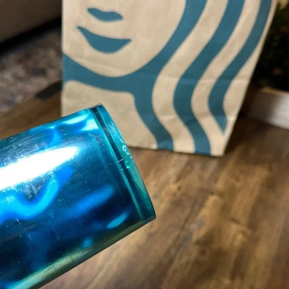 Starbucks Coffee Co. Teal Turquoise Wave Tumbler Cup / Lid 24oz Venti - Picture 5 of 5